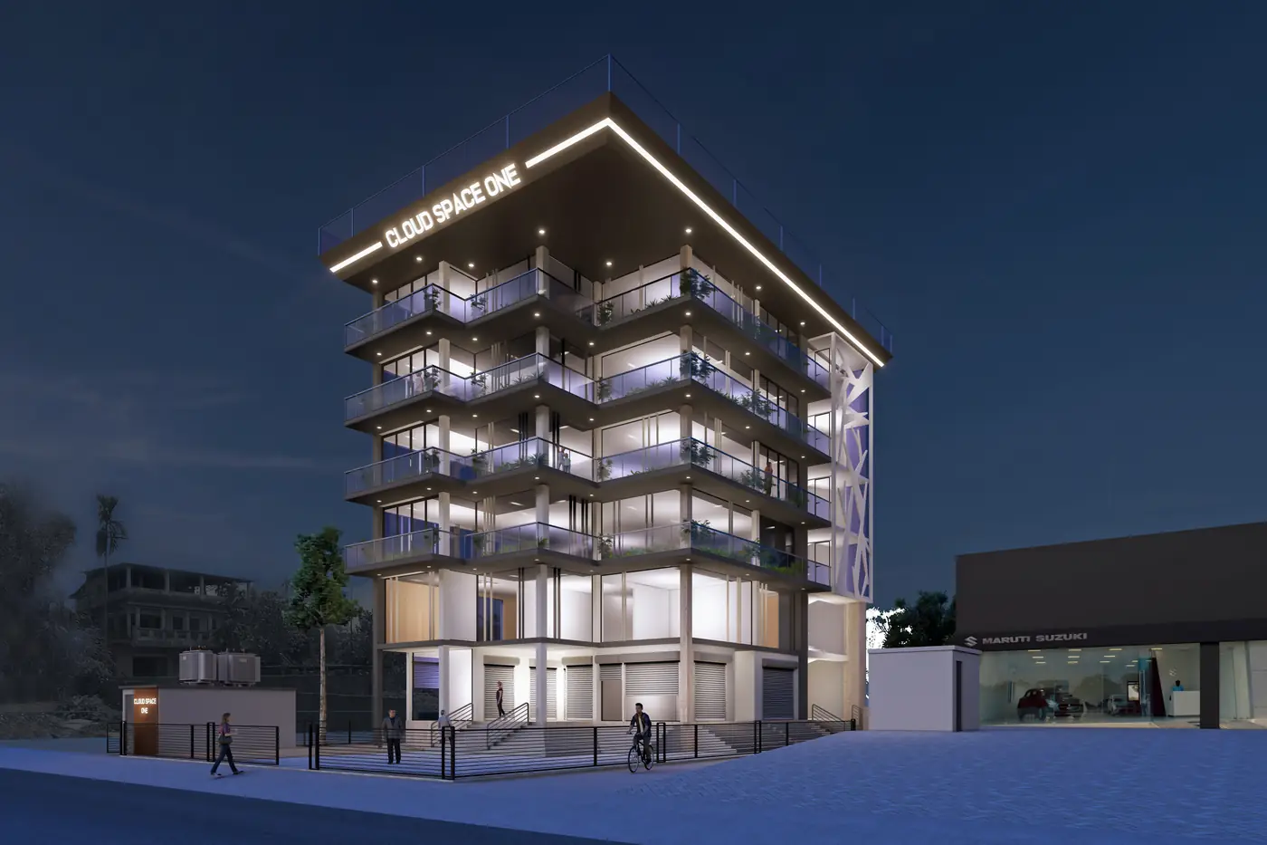 Hotel exterior at night